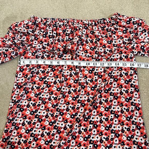 Michael Kors NWT Floral Spring Red Blue Off the Shoulder Longsleeve Blouse Small - Picture 4 of 7